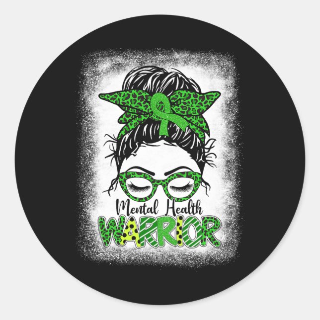 Psychischer Gesundheitsschutz - Messy Bun Women Ps Runder Aufkleber (Vorderseite)