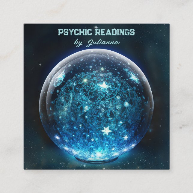 Psychisches Medium Blue Crystal Ball Quadratische Visitenkarte (Vorderseite)