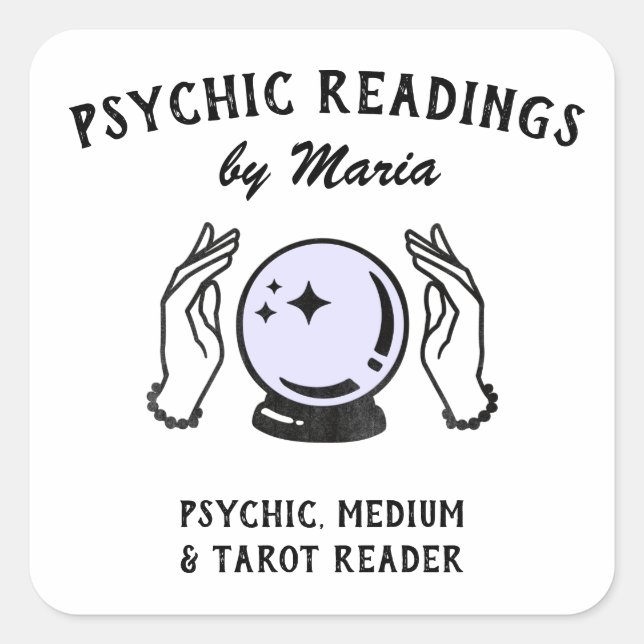 Psychisches Medium Crystal Ball Business Card Squa Quadratischer Aufkleber (Vorderseite)