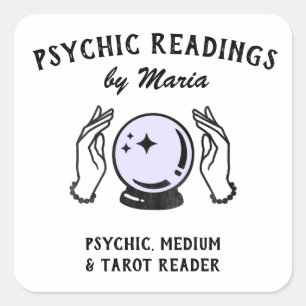 Psychisches Medium Crystal Ball Business Card Squa Quadratischer Aufkleber