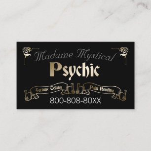 Psychisches Medium Fortune Teller in Gold und Schw Visitenkarte
