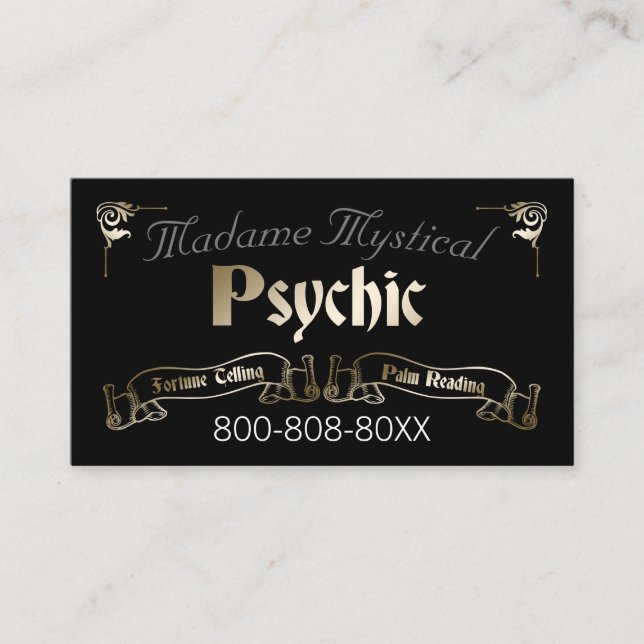 Psychisches Medium Fortune Teller in Gold und Schw Visitenkarte (Vorderseite)