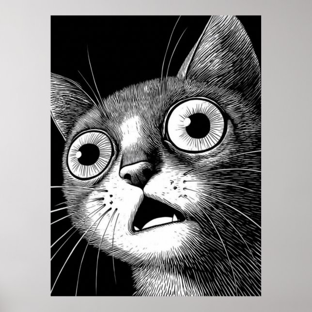 Psycho Cat Poster - Coole Retro-Kunst (Vorne)