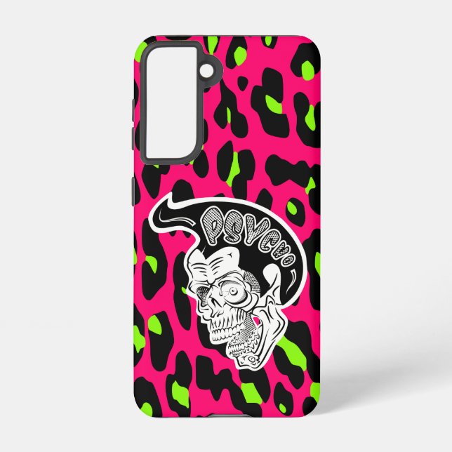 Psycho Skull Hot Pink Leopard Print Samsung Galaxy Hülle (Rückseite)