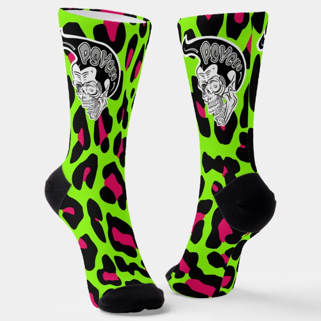 Psycho Skull Limon Leopard Print Socken (Gewinkelt)