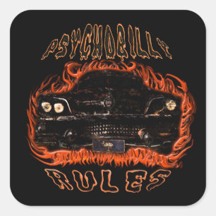 Psychobilly regiert Flammen SC Quadratischer Aufkleber