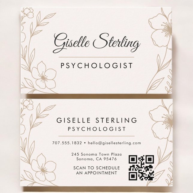 Psychologe Botanischer QR-Code Blush Elegant Visitenkarte (Von Creator hochgeladen)