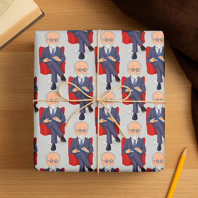 Psychologe im Anzug mit Notepad Sitzen Geschenkpapier (Von Creator hochgeladen)