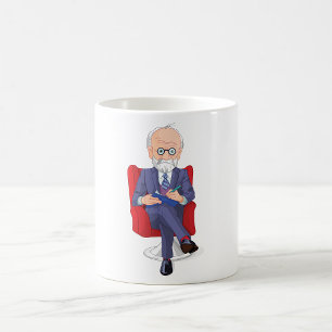 Psychologe im Anzug mit Notizblock sitzend Kaffeetasse