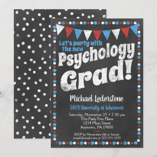 Psychologie Graduation Party Invitation Rouge Bleu
