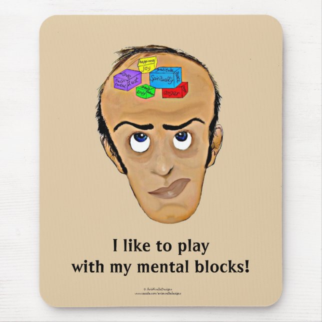 Psychologie-Spaß-Cartoon/Mann mit Geistesblöcken Mousepad (Vorne)
