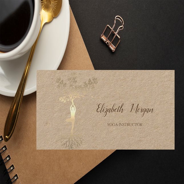 Psychologin Therapist, Gold Tree Silhouette, Yoga Visitenkarte (Von Creator hochgeladen)