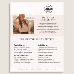 Psychologische Therapie Logo Foto Blush Flyer<br><div class="desc">Zeigen Sie Ihre Praxis im Bereich der psychischen Gesundheit mit diesem eleganten, vollständig anpassbaren Flyer - ideal für Psychologen, Therapeuten und Berater. Die sanften Farbtöne und das minimalistische Design vermitteln Wärme und Vertrauen, während das strukturierte Layout Ihre Kompetenz mit Klarheit und Professionalität unterstreicht. Fügen Sie Ihr Logo und Ihr Foto...</div>