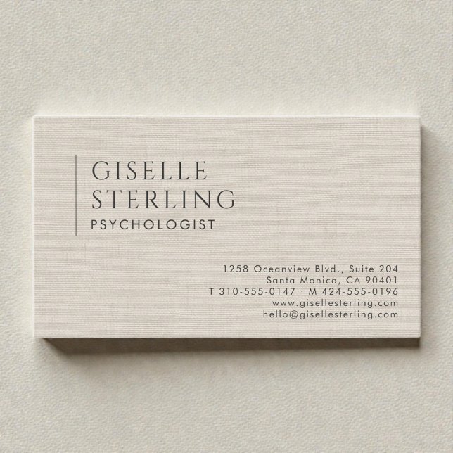 Psychologist Neutral Linen Beige Visitenkarte (Von Creator hochgeladen)