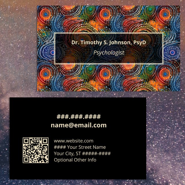 Psychologist | Therapist Colorful Swirls QR Code  Visitenkarte (Von Creator hochgeladen)