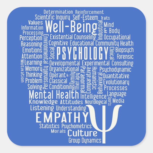 PSYCHOLOGY Word Cloud benutzerdefinierte Farbaufkl Quadratischer Aufkleber (Vorderseite)