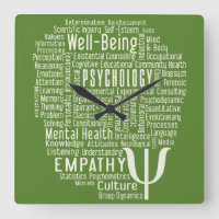 PSYCHOLOGY Word Cloud custom color wall clock