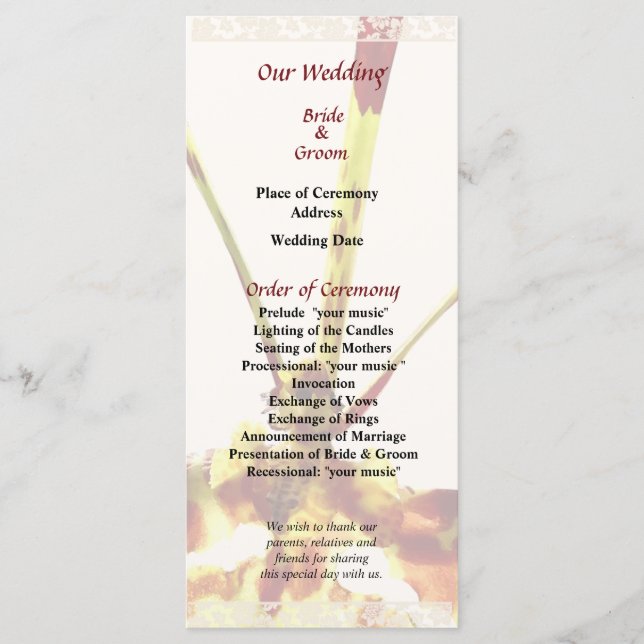 Psychopsis Mendenhall Hildos Hochzeitsprogramm Programm (Vorderseite)