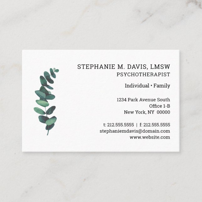 Psychotherapeut Eucalyptus European Business Card Visitenkarte (Vorderseite)