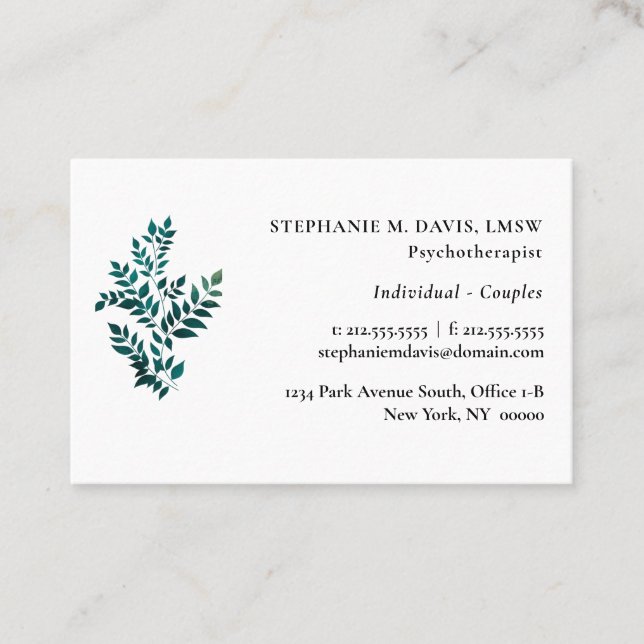 Psychotherapeut Green Pflanze Euro Business Card Visitenkarte (Vorderseite)