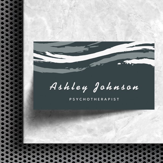 Psychotherapeut White Gray Pinselstriche Calm Wave Visitenkarte (Von Creator hochgeladen)