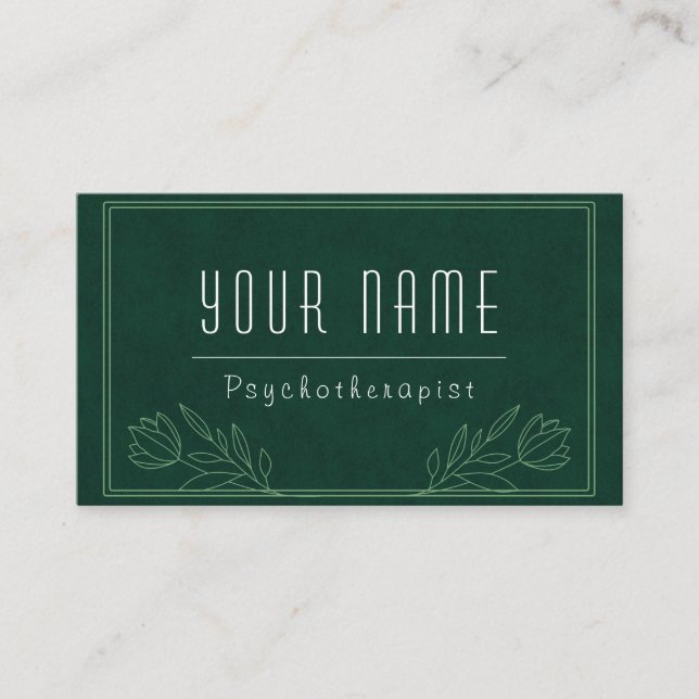 Psychotherapeutin Dark Green Nature Green Calm Visitenkarte (Vorderseite)