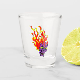 Psyko-Daizie Flammendes Totenkopf-Tattoo-Flash-Sch Schnapsglas