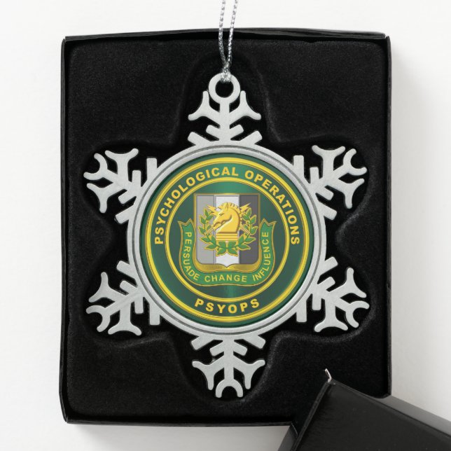 PSYOPS Psychologisches Wappen Schneeflocken Zinn-Ornament (Box)