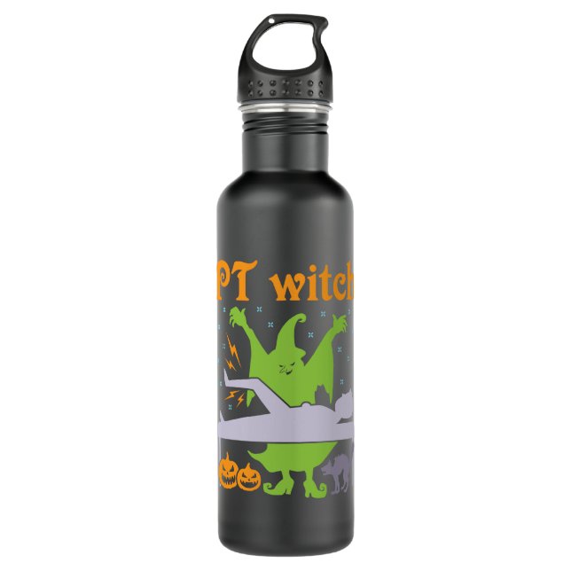 PT Hexenphysiktherapeut Halloween Edelstahlflasche (Vorderseite)