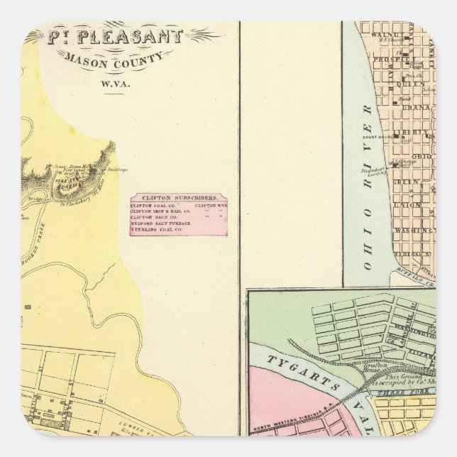 Pt Pleasant, West Virginia Quadratischer Aufkleber (Vorderseite)