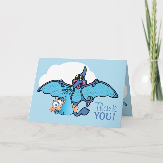 Pterodactyl Dinosaur Boy Baby Dusche Vielen Dank Dankeskarte (Vorderseite)