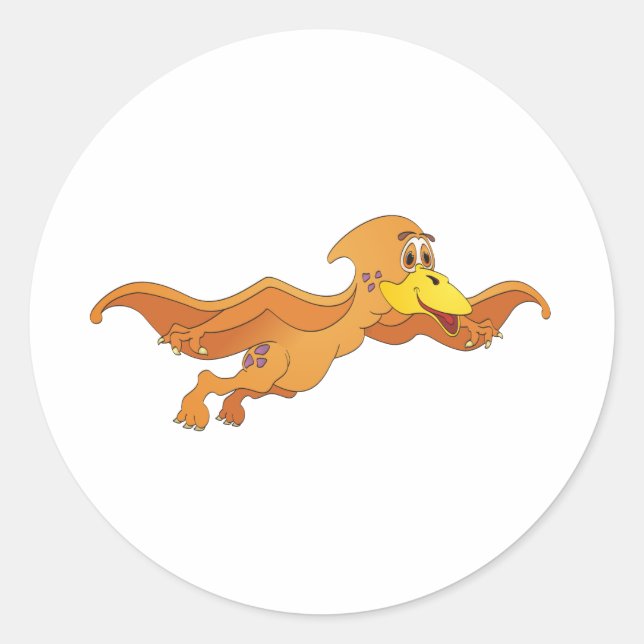 Pterodactyl Orange-Cartoon Runder Aufkleber (Vorderseite)