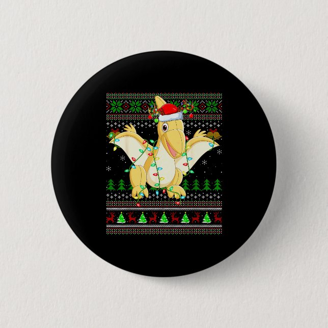 Pterodactyls Dinosaur Bird Ugly Christmas Sweaters Button (Vorderseite)