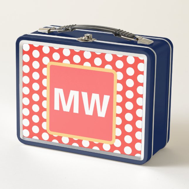 Ptetty Monogram Peach Fruit White Polka Dots Metall Brotdose (Vorderseite)