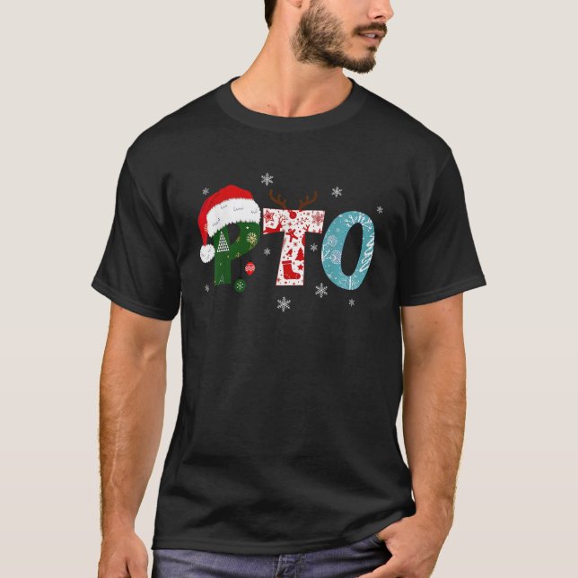 PTO Santa Hat Reindeer Parent Teacher Organization T-Shirt (Vorderseite)