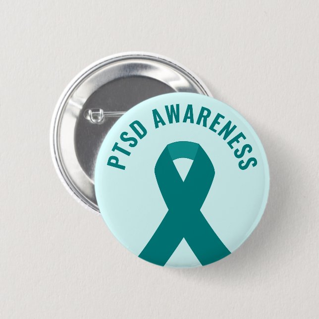 PTSD Awareness Aquamarin Ribbon Button (Vorne & Hinten)