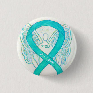 PTSD Awareness Ribbon Aquamarin Angel Custom Art B Button