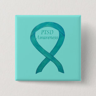 PTSD Awareness Ribbon Aquamarine Kunst Buttone Button
