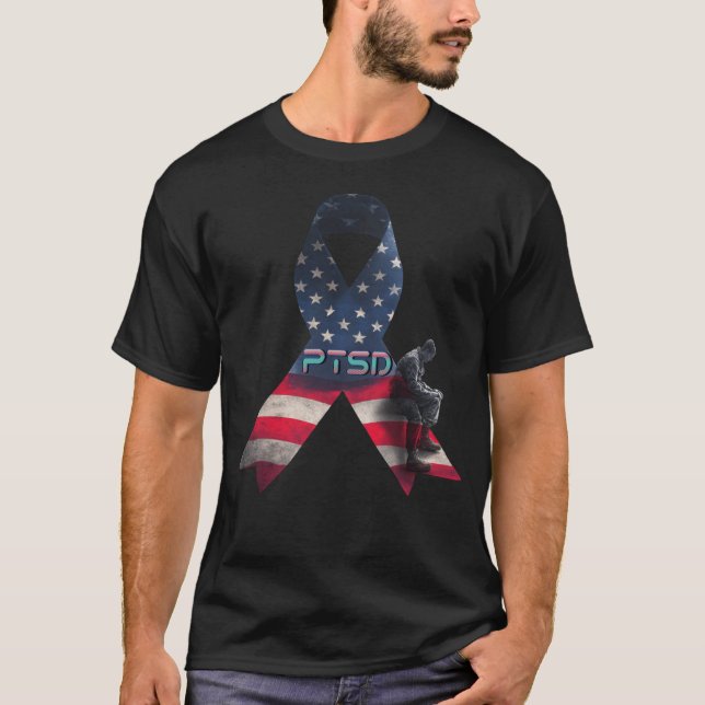 PTSD Awareness T-Shirt USA Flag Support Militär (Vorderseite)