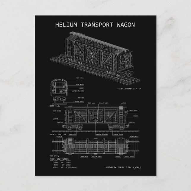 PTW Helium-Triebwagen "Blaupause" Postkarte (Vorderseite)