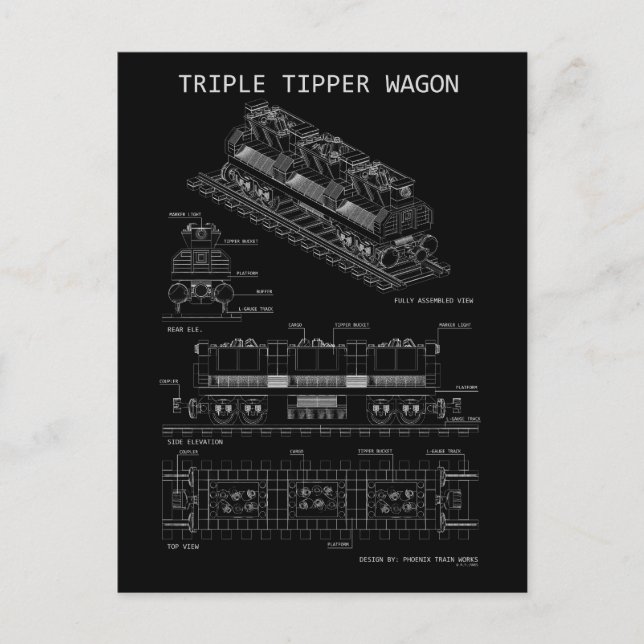 PTW Triple Tipper Wagon "Blaupause"  Postkarte (Vorderseite)