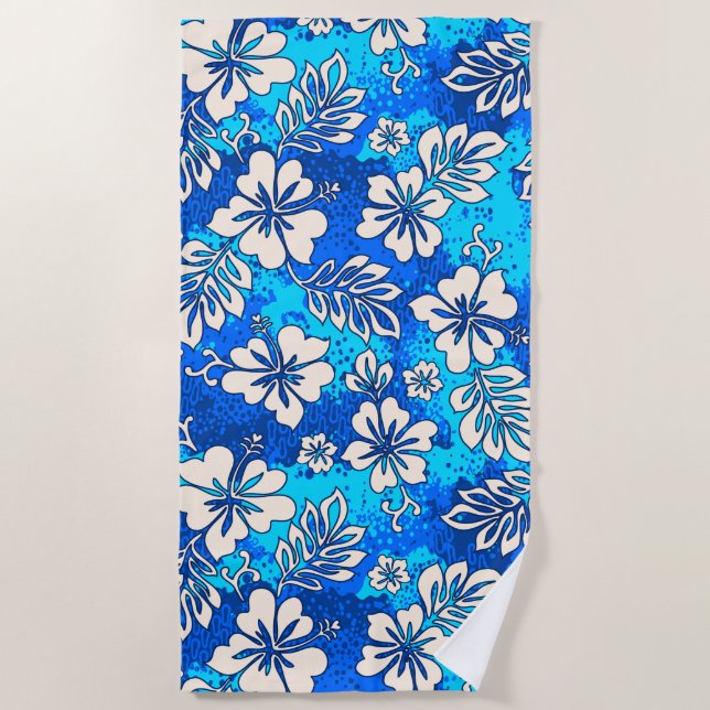 Pua Aloha Hawaiian Heart Shaped Hibiskus Blue Strandtuch (Vorderseite)