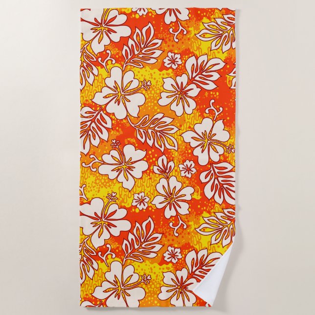 Pua Aloha Hawaiian Heart Shaped Hibiskus Orange Strandtuch (Vorderseite)