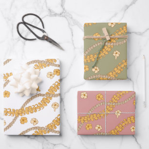 Puakenikeni Lei Wrapping Paper Flat Sheet Set 3 Geschenkpapier Set