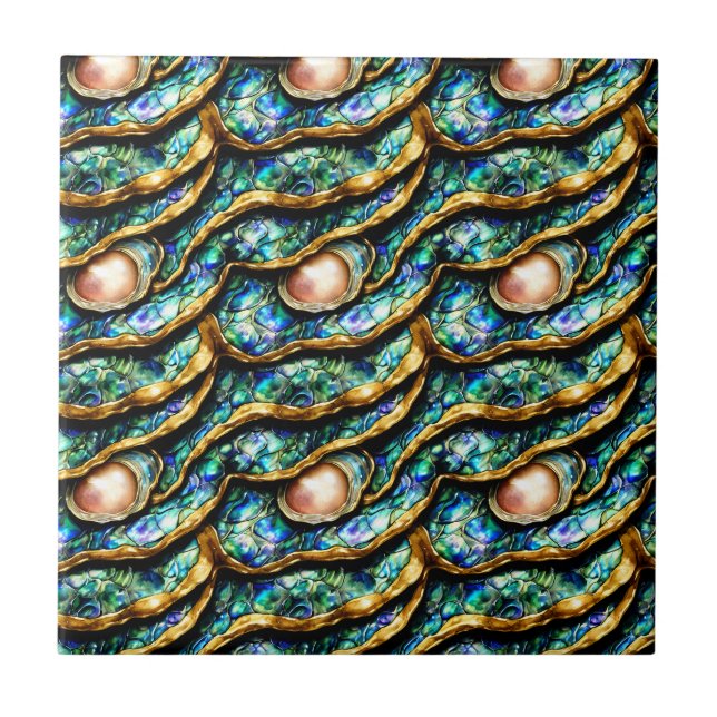 Puau seashell blaue Goldperle nahtloses Muster Fliese (Vorderseite)