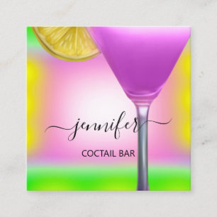 Pub Coctail Bar Drink Rosa Violett Lemon Grün Quadratische Visitenkarte
