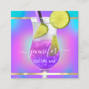 Pub Coctail Wein Bar Drink Rosa Aqua Holografisch Quadratische Visitenkarte