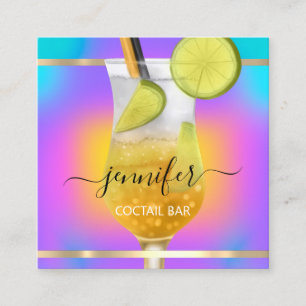 Pub Coctail Wein Bar Drink Rosa Holografisch Quadratische Visitenkarte