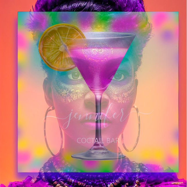 Pub Drinks Bar Restaurant Coctail Logo Pinky Quadratische Visitenkarte (Le coste sono generalmente alte e rocciose, particolarmente frastagliate e con profondi fiordi speci)