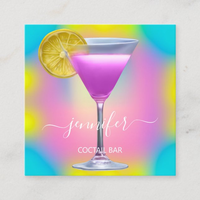 Pub Drinks Bar Restaurant Coctail Logo Rosa Quadratische Visitenkarte (Vorderseite)
